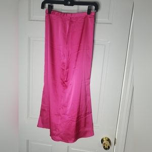 Pink Satin Midi Skirt